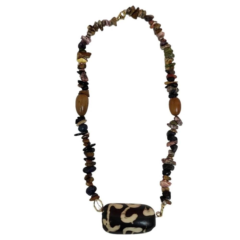 Himalayan Indo Tibetan eye LINES Patterns Dzi spiritual Amulet Jasper Necklace
